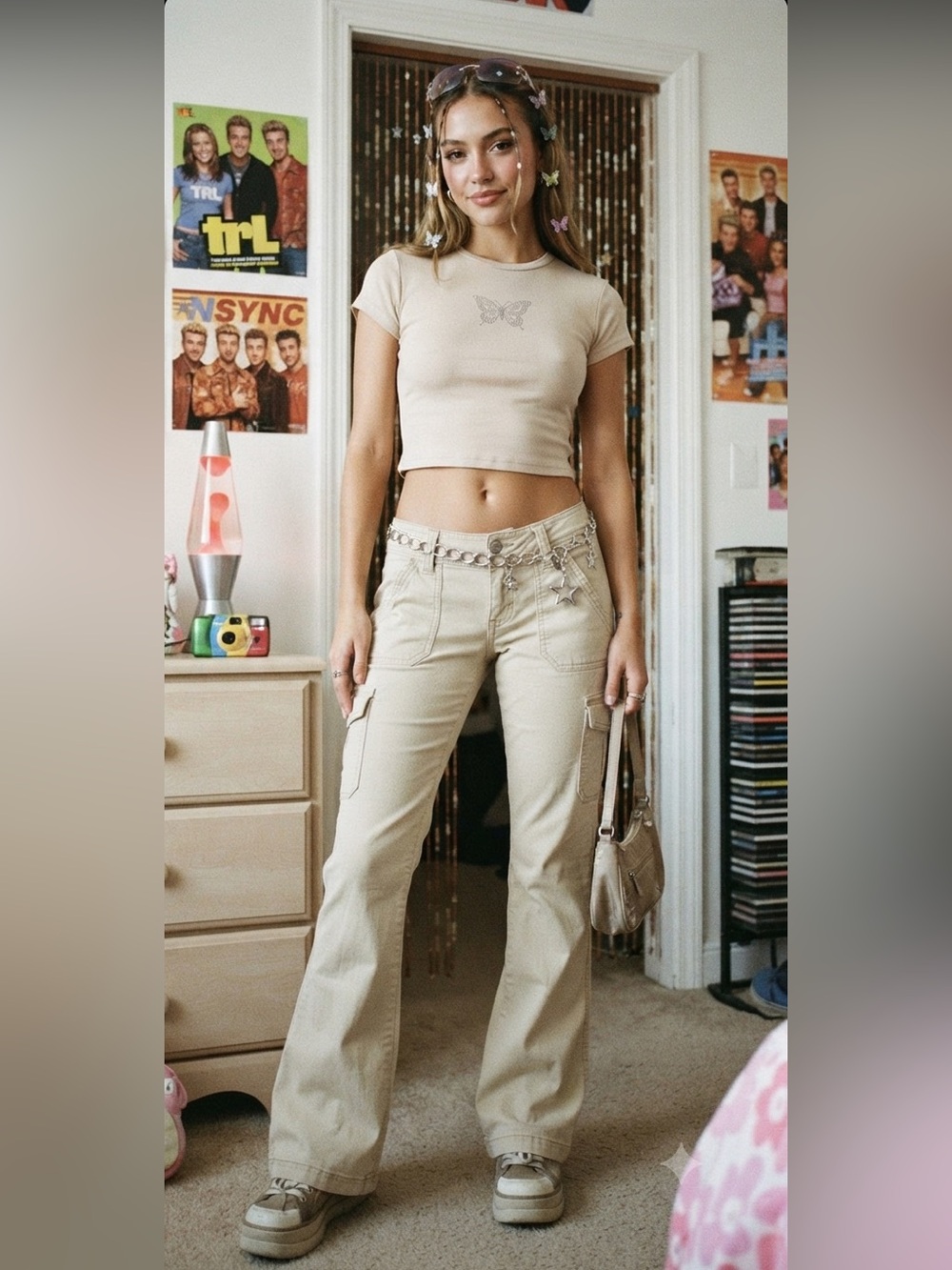 Vintage Aeropostale Low Rise Flare Beige Pants Essentials Sz 9/10 Stretch Y2k - Picture 1 of 9